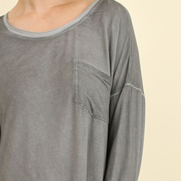 Mineral Washed Long Sleeve Dress w/ pocket - Picture 3 of 6